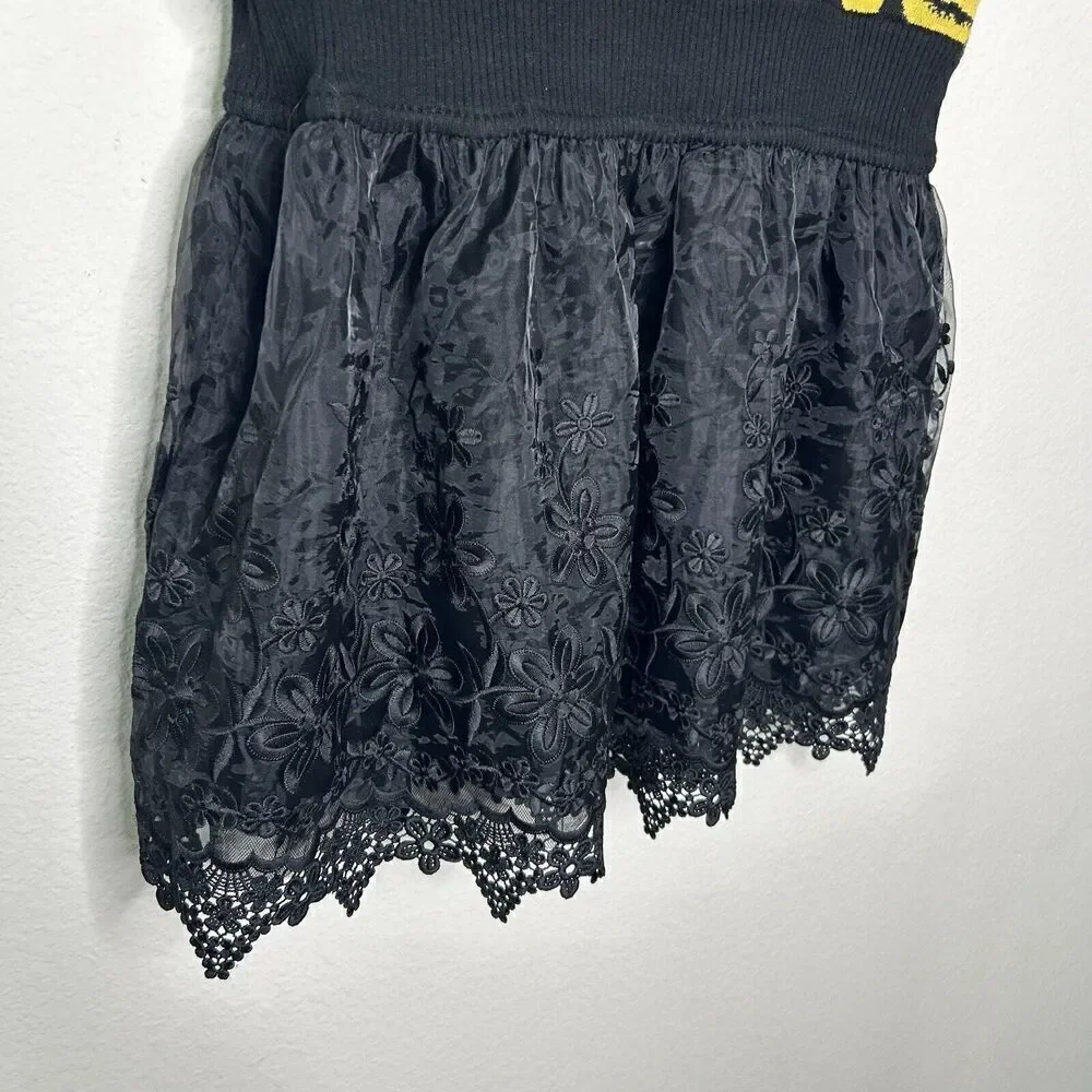 Fanshy Luen Colorful Lips Lace Tulle Skirt Elastic Waist Sweater Tunic 11